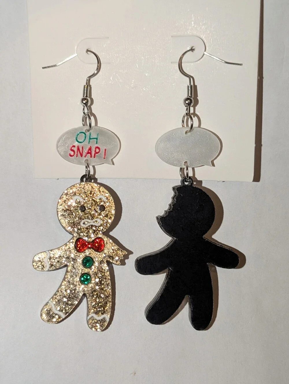 Hand Crafted Oh Snap! Glitter Gingerbread Dangle Earrings